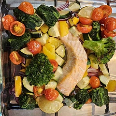 Added peppers and courgette. Served with a little balsamic 