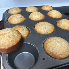 I had a little more bananas than one cup, so I upped the recipe to 1 & 1/2  cups of bananas. I also added 1 & 1/2 teaspoons of cinnamon and left out the egg. It made 12 good size muffins and they came out delicious after 25-30 minutes.