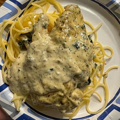 Yum! Very creamy and good flavor. My husband was a big fan! 
I did double the sauce recipe.