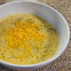 I've made a bunch of different broccoli cheese soup recipes, and this one is one of my favorites. I did break up the pieces with an emersion blender. 