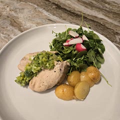 This was good! The chimichurri had great flavor. My potatoes needed more time. I'd probably cut them in half. Make sure you really sear the chicken. I didn't do a good job on that. Flavors were great. Would make again. 