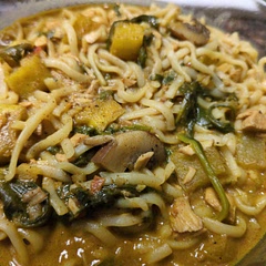 Absolutely delicious. After boiling for 5 minutes, I turned the heat off, covered, and left the noodles in the pot. I believe the extra time sitting allowed the soup to thicken up. Quite spicy after adding the hot curry roasted squash.