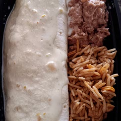 Topped it with white queso and served with beans and rice on the side. It was soooo good. 😋 