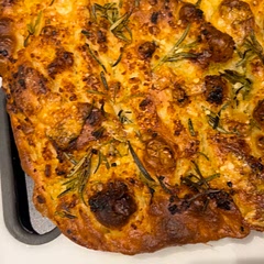 Garlic butter, rosemary and cheese! Was sooo good! This was same day focaccia, I still prefer the overnight focaccia better as it seems to be much tastier and can get more bubbles! This was still wonderful!