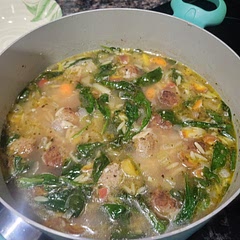 Subbed with frozen beef meatballs that we heated up prior to adding to the soup. Quick, easy, good flavor. 