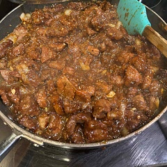 I cut up an onion and fried it before the beef because I didn’t have green onion.  Turned out good