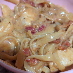 Added well seasoned spicy chicken to this pasta, was very good and tasty! I was going to add mushrooms, but forgot them. They'd be so good in this!