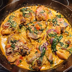 Very yummy! Definitely making it again! But I think next time I'll put it on the oven to cook. I used about half cup of heavy cream and the rest light cream. It was very savory and healthier. I'll also leave the skin next time. 