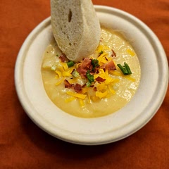 Delicious!  I used yellow potatoes because I hate peeling potatoes, and it cut prep time down as I make bigger batches for my 8 kids.  They loved it.  