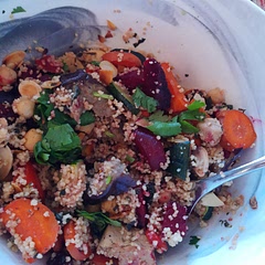 Big hit! Added some Berbere spice to the chickpeas and roasted them. Added beets and eggplant also.
