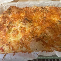 Had some extra mini San marzano tomatoes, added them to half of it. I did not have mozzarella cheese either but some leftover Italian blend and used that.  It smells amazing can’t wait to try it
