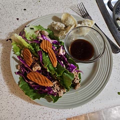 Surprisingly good! I added a quick cabbage slaw with lemon juice, sesame oil green onion and lemon juice and some pickled carrots and served with dumplings for some carbs