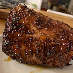 Glaze was honey, sugar and whole grain mustard. Glazed it in the air fryer this time. Super easy. Around 20 mins