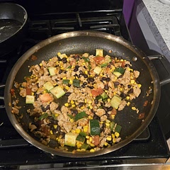 Very good.

Used lrg jalapeño w/no seeds
Pickled corn kernels were used

*recipe doesn't say where to add garlic, I put in with beans.

And '4 servings size' fed a teenager and an adult, with less than a lunch sized leftover.