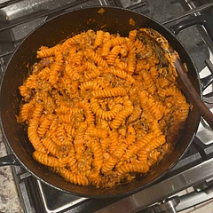 Very good. Swapped kiealbasa with hot Italian sausage. I added onion after removing sausage, then followed recipe as stated except adding garlic and tomato paste prior to brown a little. Oh, ad maybe 1/4-1/3 cup salted pasta water to help thicken sauce. Will make again.