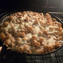 I personally don't like gorgonzola, so I swapped it out for goat cheese. I also couldn't get my hands on gryure cheese, so I used shredded Swiss and provolone instead. Still tasted perfect!