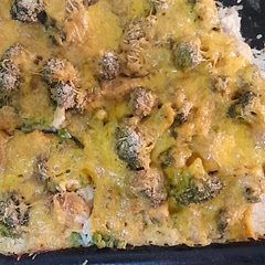 I added cheese on the breadcrumbs and it was perfect. O and a few peas because we are a family of 9 people and the Broccoli looked not enough.