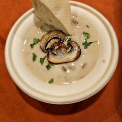 I used white wine and heavy cream.  Added some old bay. I kept my mushrooms more chunky because I like a hearty soup.  Recommend - very good.  