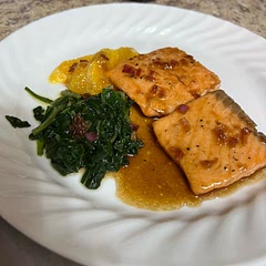 Very yummy. I used onion instead of garlic and cooked the salmon in the oven (don’t have an air fryer). Drizzled the remaining sauce over the orange pieces and spinach.