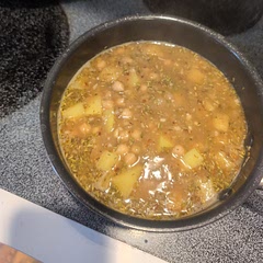 Simple and fast soup recipe to make. Smells wonderful with the spices. Cut the potatoes into smaller pieces next time.