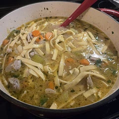 Really good chicken noodle soup recipe. I did add some celery (cannot remember if it was a listed ingredient). Additionally, I added a little bit of rubbed sage.