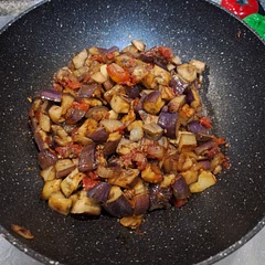 I had to omit bell peppers and zucchini and add 3 more eggplants. Great with pasta or rice!