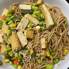 Relatively easy recipe that makes huge portion of food. Added mixed veggies and edamame, for extra nutrition. Not a huge fan of the sauce, it just needs more, so would likely sub next time. Added red pepper flakes and lime juice for more flavor.