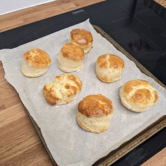 Delicious! 😋 I used a small glass pot to cut the scones in lieu of a proper cutter. 