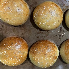 They came out perfect . I added only one egg. And only added 3 and 1/2 cups of bread flour. It needed more water than the recipe . I let it rise for 1 hr before making them into buns and final proof for 1 hour. Baked them at 375 for 12 min. I turned them front to back to bake them evenly and released them from the pan at 10 min mark so they don't burn at the bottom. It made 8 buns.