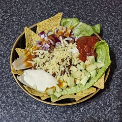 Added a few tortilla chips and made it a chip and dip taco salad. I would recommend very tasty :) 
