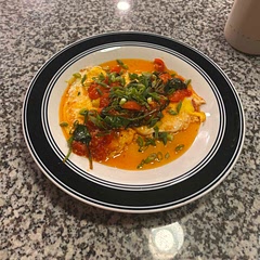 Super delicious and didn’t need any salt! Next time I’d probably cook the eggs first, then the veggies because it was hard to scoop any of the hot oil from the pan to cook the top of the eggs. Overall, it came out great!