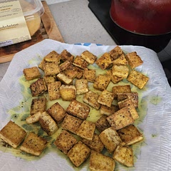 Seasoned with cumin and turmeric to add to a Moroccan couscous recipe. Turned out good in texture, but a little bland. I would go heavy on the seasoning if using mild spices. 
