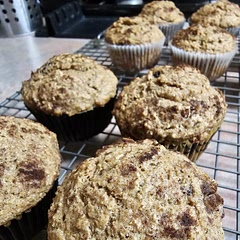 This turned out really good. I added a banana and cranraisens to the mixture and a lot more cinnamon... because i'm a cinnamon junkie, lol!
I actually had no baking soda in the cupboard so I doubled up on the baking powder, and it still came out fantastic..
I was worried with all the wet ingredients that the muffin might not turn out light and fluffy, but it actually was just right and went really well with my coffee. My family also enjoyed them- Bonus!
I'll definitely make this again as it was a great recipe to follow.