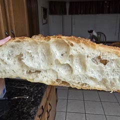 I could have used a bit less water- should have gradually instead. Also need to be careful when flipping the dough for the final proof so it comes out even. But even with that, plus this being my first attempt, it came out so amazing. Delicious!!