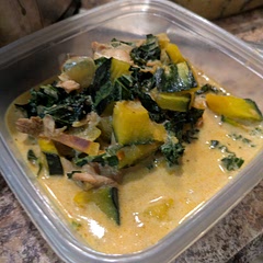 So I kind of amended this one to fit my schedule and mistakes. I cooked on low for 8 hours instead of high for 4 hours, and roasted the squash separately since I forgot to buy it then mixed it in at the end. I used 2 cups of chicken broth and it was quite soupy which is more authentic. Really good taste, thank you.
