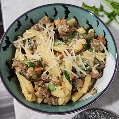 Used what I had so ground beef instead of turkey. Onions instead of shallots and heavy cream instead of yogurt. Also added onion and garlic powder with Italian seasoning to meat. Plus extra of everything for flavor. Pretty darn yummy!! 
