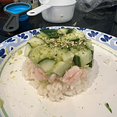 I used salad shrimp, easier than cutting up big shrimp. I only use a little of the mayo. Added some Japanese bbq sauce and used sticky rice. Came out really good.