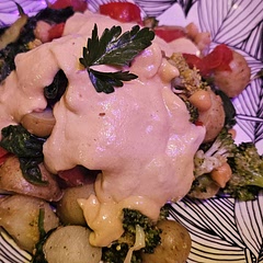 Great! Really quick and tasty. I added extra seasoning to the vegetables and some hot sauce in the tahini. I made enough for two meals and added crispy tofu cubes to the leftover meal to stretch it, which worked really well. 