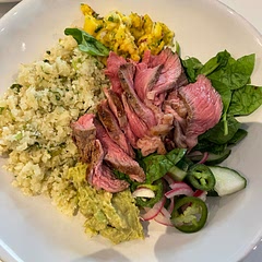 Lovely summer meal. I added baby spinach and used cucumber iso radish.