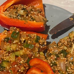 I swapped out the rice but it was so nice! Only thing I’d change next time is mixing the cheese into the mixture before putting it in the peppers rather than putting it on top.