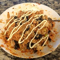 I got lazy to shape them so I made it and mixed it all together lol.. made mine too salty with the kimchi and spam