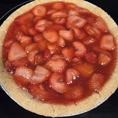 Easy pie recipe, vegan friendly too if you skip the whipped cream (or make a substitution). I would reduce the amount of sugar & liquid - we had extra filling that didn't fit in the pie shells. It may have been because I used frozen strawberries. It does actually need a working fridge to chill and solidify. 