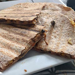 The measurements for this recipe are all catty-whompus. Either use small tortillas or double the ingredients...especially the chees or you'll enyld up with a deconstructed mess on your plate.