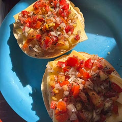 Didn’t have jalapeños or lime juice so I subbed vinegar and scotch bonnets. It tasted delicious and fresh