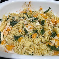 I added leftover rotisserie chicken and butternut squash ( not a fan of broccoli). It was easy and delish. I may have used too little parm but still yummy.