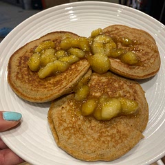Easy, heathy. Start on medium heat then lower temp, I used pam on skillet also I made bananas foster for the top! Great for bananas going bad also using the blender makes it easy!