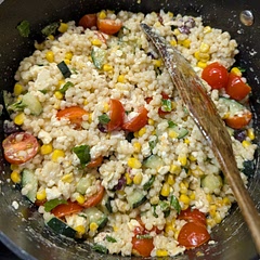 I did a few things differently to appease the family.

Couscous versus orzo
Skipped capers and added kalamata olives 
Skipped onion 
Used lemon juice and squeezed a full lemon.