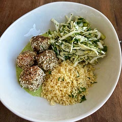 Added a dash of white wine vinegar as well. Yum! Served with lemon couscous and zaatar meatballs