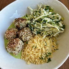 Searing the meatballs was a bit of a pain, only did a couple of sides and finished cooking in the oven. Really good nonetheless! Served with lemon couscous and a Lebanese slaw.