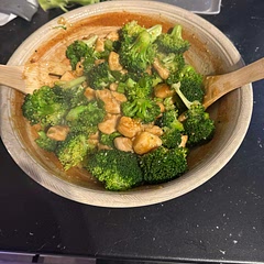 Wait to cook the chicken first before you start steaming the broccoli. I use a metal strainer inside a boiling pot of water for the broccoli. It is quick if your water is hot and keeps the broccoli from getting over done.